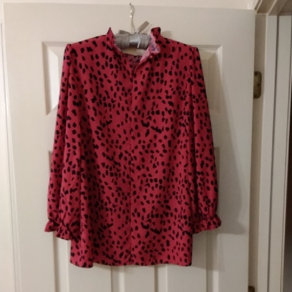 Red Black Leopard Print Long Sleeve Blouse - Picture 7 of 8